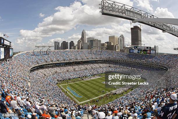 General view of the interior of Bank of America Stadium during the game between the Chicago Bears and the Carolina Panthers on September 14, 2008 in...