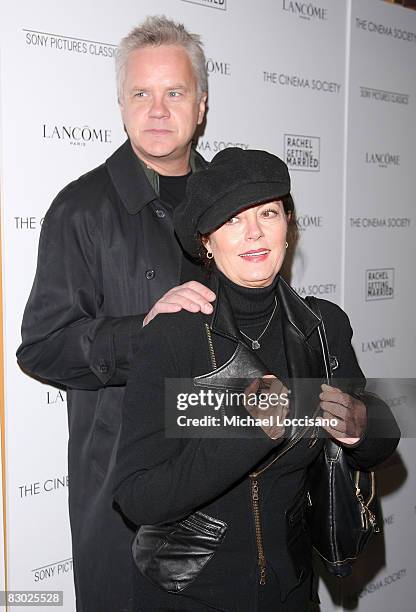 Actress Susan Sarandon and husband, actor Tim Robbins attend a screening of "Rachel Getting Married" hosted by The Cinema Society and Lancome at the...