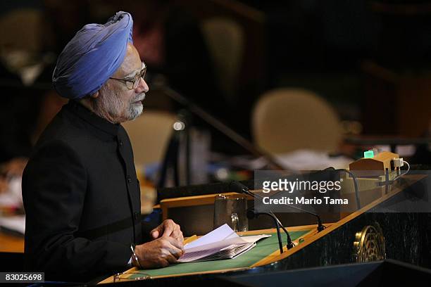 Manmohan Singh, Prime Minister of India, speaks during the 63rd annual United Nations General Assembly meeting September 26, 2008 at UN headquarters...