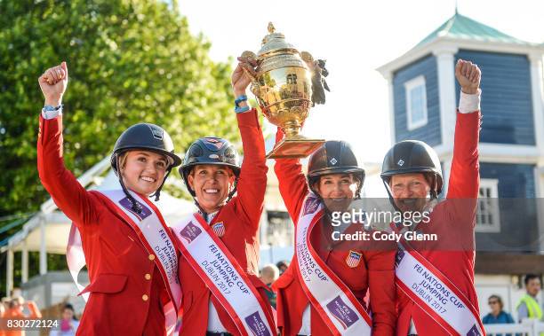Dublin , Ireland - 11 August 2017; Members of the winning USA team, from left, Lillie Keenan, Lauren Hough, Laura Kraut and Elizabeth Madden lift the...