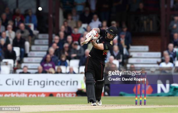 Cameron Delport of Leicesteshire hits a boundary during the NatWest T20 Blast match between the Northamptonshire Steelbacks and Leicestershire Foxes...