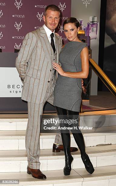 David Beckham and Victoria Beckham attend the launch of the Beckham Signature fragrance collection at Macy's at Herald Square on September 26, 2008...