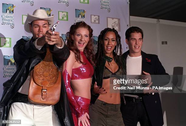 The pop band the Vengaboys at The Point, Dublin, for the MTV Europe Music Awards ceremony. Roy, Denice, Kim and Yorick.