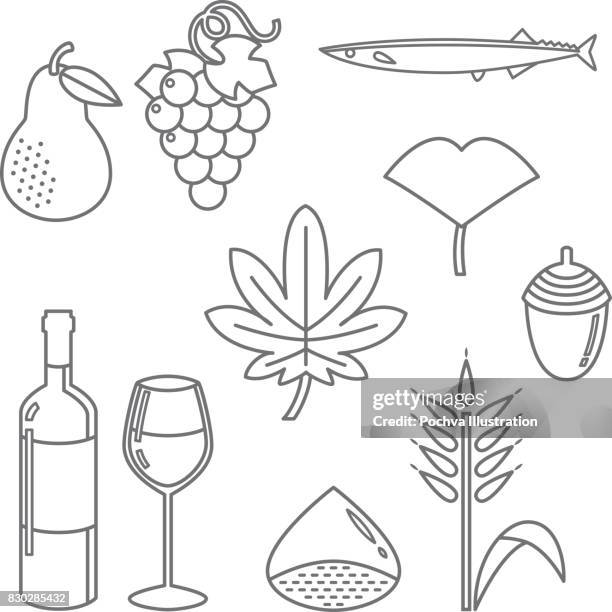 autumn themed icons - saury stock illustrations