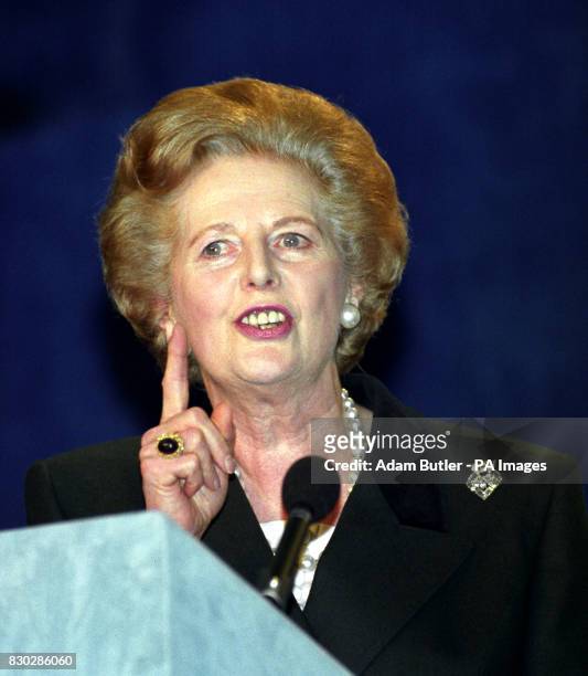 Former Prime Minister Margaret Thatcher making her first election campaign speech on behalf of the Conservative Party at the Queen Elizabeth II...