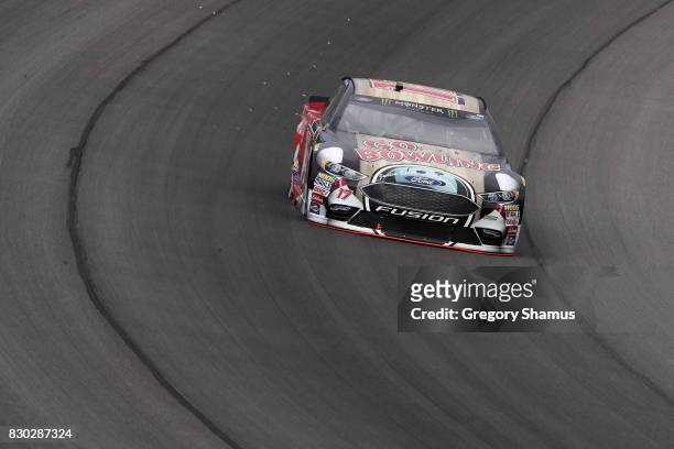 Ricky Stenhouse Jr., driver of the Go Bowling Ford, practices for the Monster Energy NASCAR Cup Series Pure Michigan 400 at Michigan International...