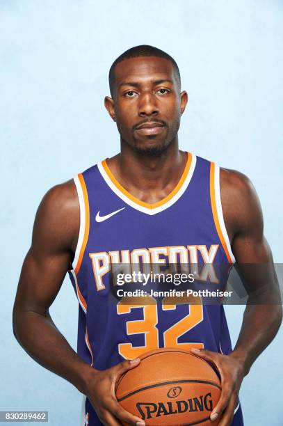 Davon Reed of the Phoenix Suns poses for a photo during the 2017 NBA Rookie Shoot on August 11, 2017 at the Madison Square Garden Training Center in...