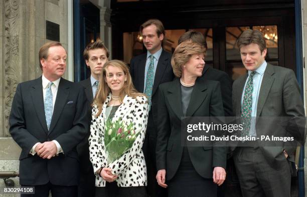 Henry, Rosemary and William Pitman with Tom, Laura and Andrew Parker-Bowles leaving Chelsea Registry office in London after the wedding ceremony of...