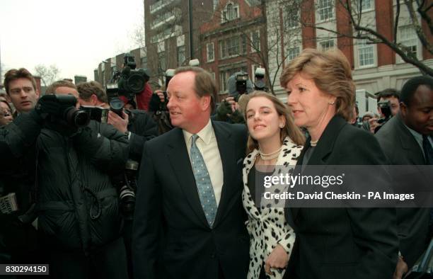 Andrew Parker-Bowles arrives with his daughter Laura and bride to-be Rosemary Pitman, at the Chelsea Registry office in London for their wedding...