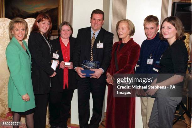 Community Education Officer Mick Conroy with ChildLine chairman Esther Rantzen, Rachel Bayer Louise Page Duchess of Kent, Drew Cole and Amy...