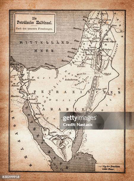 exodus of the israelites map - mt sinai stock illustrations