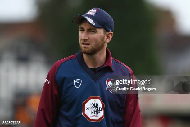 Richard Gleeson of Northamptonshire looks on during the NatWest T20 Blast match between the Northamptonshire Steelbacks and Leicestershire Foxes at...