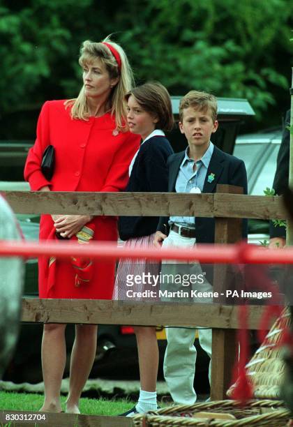 Lady Romsey with her two children, Alexandra and Nicholas Knatchbull, at Ansty Polo Club, Wiltshire, where a match is being played in aid of the...