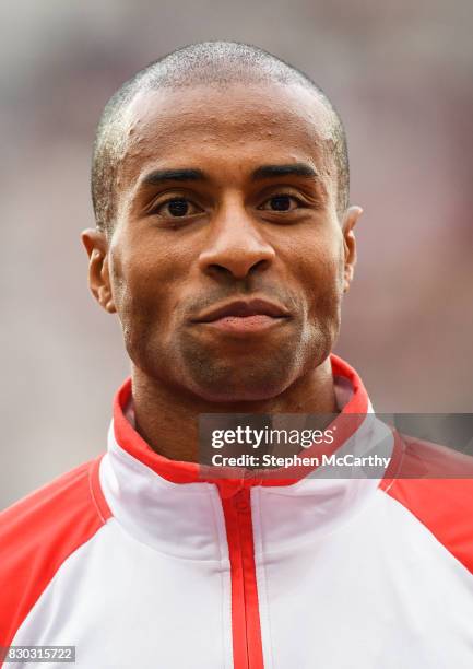 London , United Kingdom - 11 August 2017; Nelson Évora of Portugal during the Men's Triple Jump medal cermony during day eight of the 16th IAAF World...
