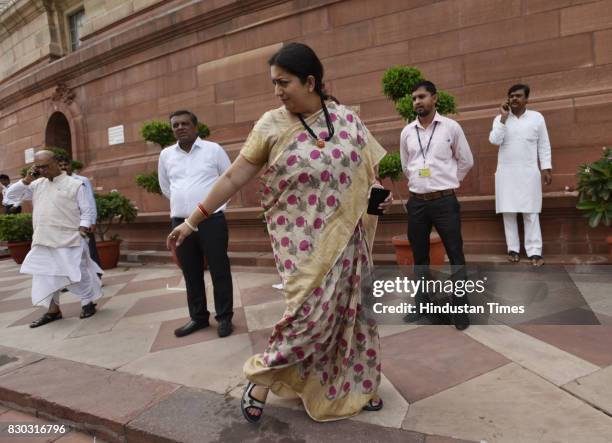 Minister Smriti Irani during Monsoon Session at Parliament on August 11, 2017 in New Delhi, India.