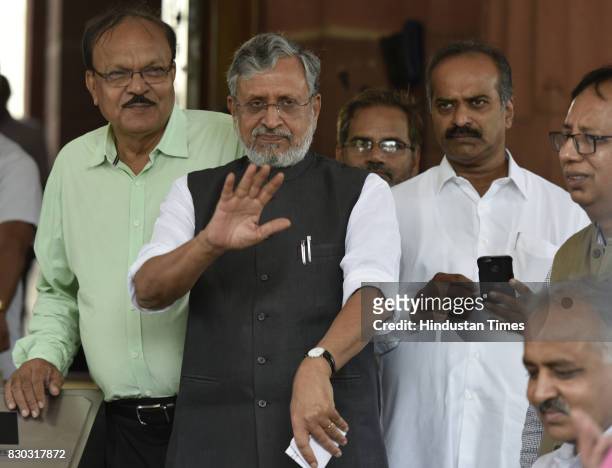 Bihar Deputy Chief Minister Sushil Modi during Monsoon Session at Parliament on August 11, 2017 in New Delhi, India.