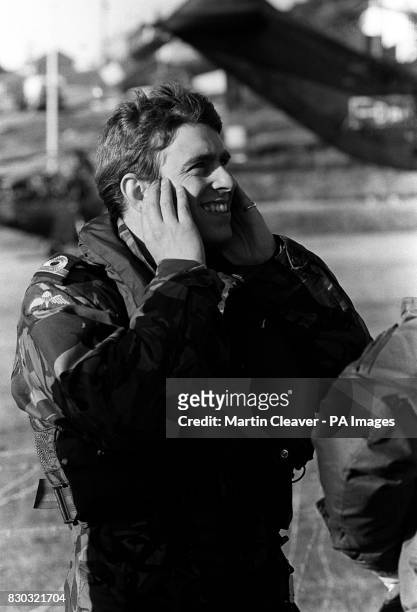 Prince Andrew at Port Stanley, where in his capacity as a helicopter pilot with HMS Invincible aircraft/troop carrier, he described how his life was...