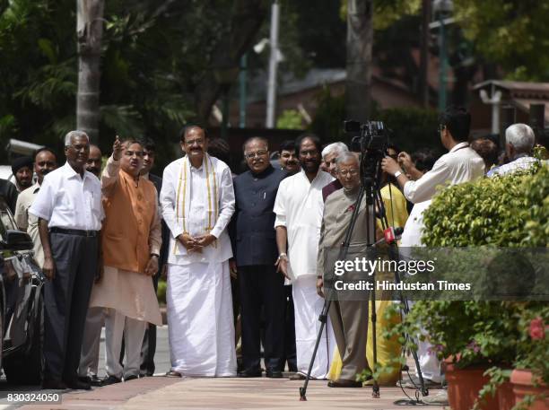 Vice President Venkaiah Naidu arrives to join his office Parliament during Monsoon Session at Parliament on August 11, 2017 in New Delhi, India.