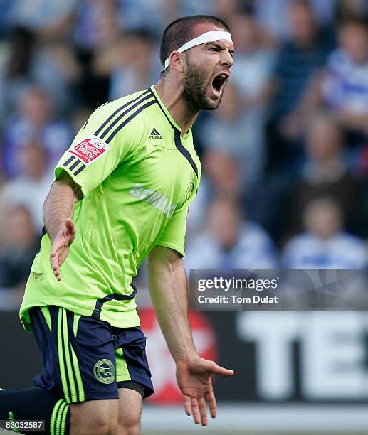 Emanuel Villa of Derby County celebrates scoring his sides second goal during the Coca Cola Championship match between Queens Park Rangers and Derby...