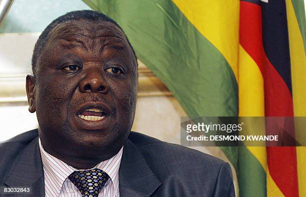 Zimbabwean opposition Movement for Democratic Change leader and Prime Minister-designate Morgan Tsvangirai addresses a press conference at a local...
