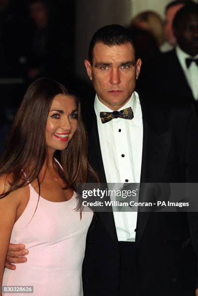 Former footballer and actor Vinnie Jones, arriving with his wife Tanya, at the Evening Standard British Film Awards, held at the Savoy hotel in...