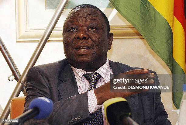 Zimbabwean opposition Movement for Democratic Change leader and Prime Minister-designate Morgan Tsvangirai addreses a press conference at a local...