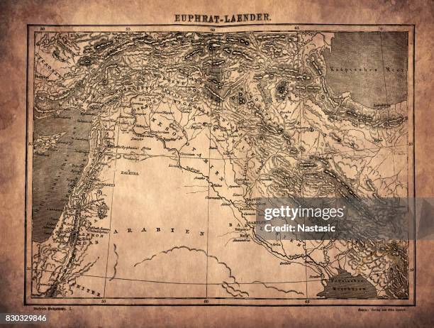 euphrates map - euphrates river map stock illustrations