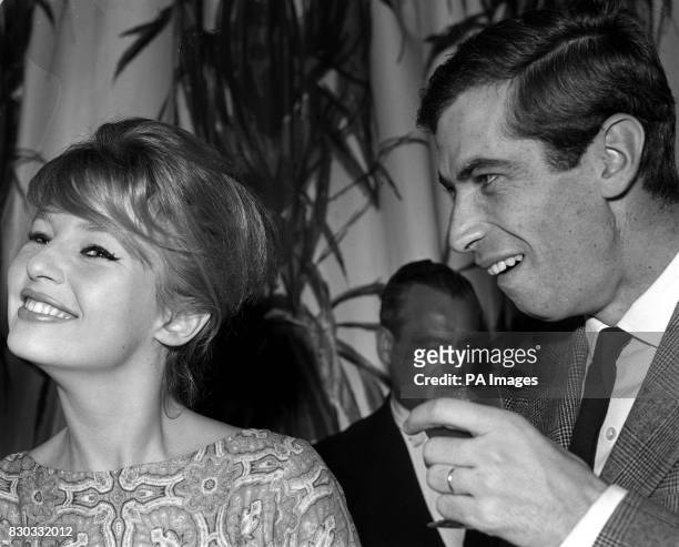 Photo Film director Roger Vadim with his wife Danish-born actress Annette Stroyberg at London's Savoy Hotel during a reception given by film producer...