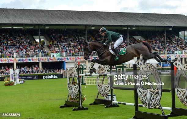 Dublin , Ireland - 11 August 2017; Cian OConnor of Ireland competing on Good Luck during the Furusiyya FEI Nations Cup presented by Longines at the...