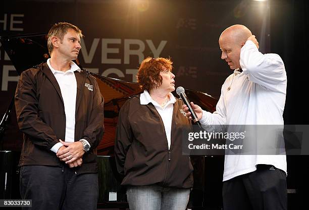 Ken Seeley, Candy Finnigan and Mark Lundholm on stage at A&E's Recovery Project Campaign to raise awareness about addiction on September 27, 2008 in...