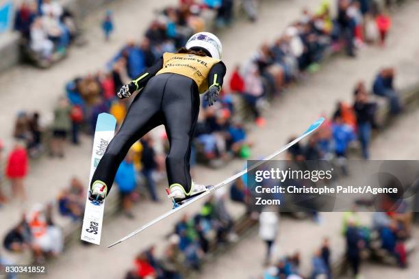 Sara Takanashi of Japan takes 2nd place during the Women's HS 96 at the FIS Grand Prix Ski Jumping on August 11, 2017 in Courchevel, France.