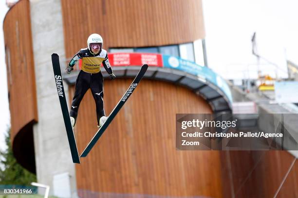 Sara Takanashi of Japan takes 2nd place during the Women's HS 96 at the FIS Grand Prix Ski Jumping on August 11, 2017 in Courchevel, France.