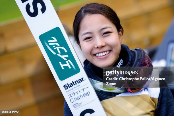 Sara Takanashi of Japan takes 2nd place during the Women's HS 96 at the FIS Grand Prix Ski Jumping on August 11, 2017 in Courchevel, France.