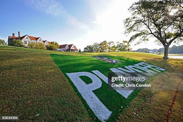 The PGA TOUR Playoff logo displayed near the clubhouse during the third round of THE TOUR Championship presented by Coca-Cola, at East Lake Golf Club...