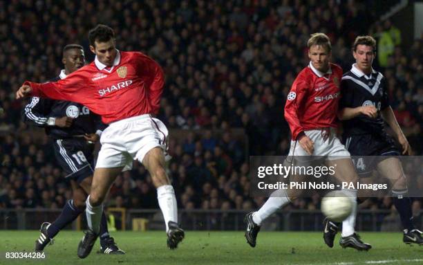 This picture can only be used within the context of an editorial feature. Ryan Giggs of Manchester United opens the scoring against FC Bordeaux IN...