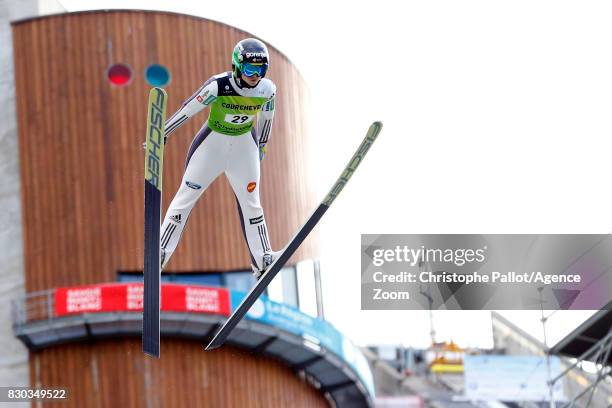 Spela Rogelj of Slovenia in action during the Women's HS 96 at the FIS Grand Prix Ski Jumping on August 11, 2017 in Courchevel, France.