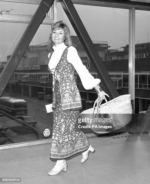 British actress Stephanie Beacham before leaving for Paris to model latest fashions from Elizabeth Taylor's boutique for a photo spread in Playboy...