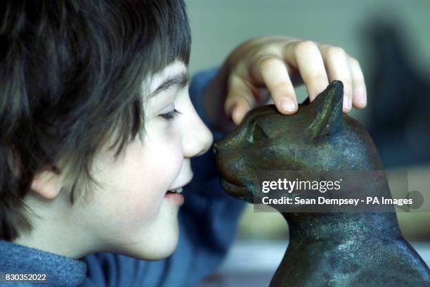 Partially-sighted Natalie Caillault from Oxted in Surrey taking advantage of the rare opportunity to 'meet' one of the British Museum's unusual...