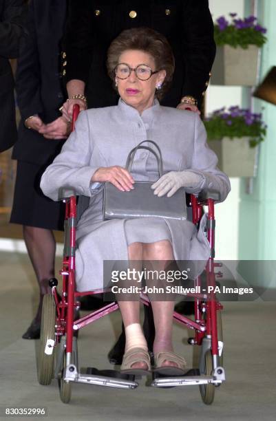 Princess Margaret making a rare public appearance, in her wheelchair, for part of her visit to the Chelsea Harbour Design Centre, London. The...