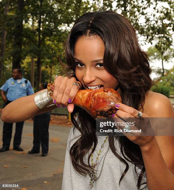 Singer/Songwriter Ciara enjoy a Turkey Leg before she rides the newly named Roller Coaster "Fantasy Ride" at Six Flags over Georgia. "Fantasy Ride"...