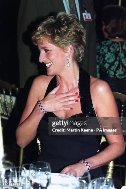 Diana, Princess of Wales, at Versailles, Paris, where she was attending a charity dinner in aid of Barnado's and the Fondations pour l'Enfance....