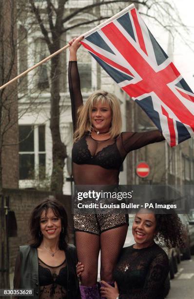 Singer Samantha Fox with members of her band "Sox" , Cris Bonacci and Lauraine McKintosh as they launch their bid for the 1995 Eurovision Song...