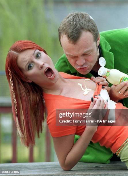 Television presenters Graham Norton and Denise Van-Outen, at Jongleurs comedy store in central London, where they relaunched Heinz Salad Cream as the...