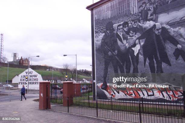 The Bogside area of Londonderry showing a mural of Bloody Sunday. The city was counting down the final hours before the start of the long-awaited...