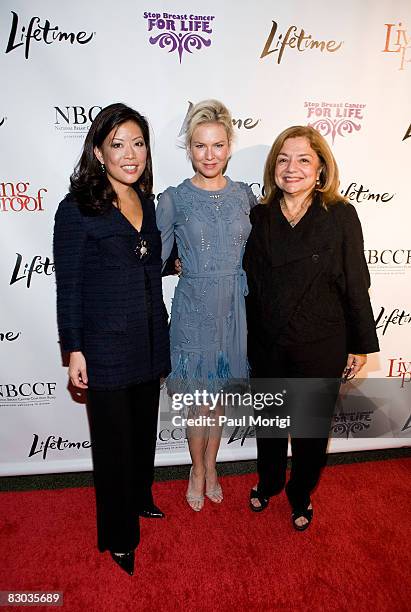 Lifetime Networks President & CEO Andrea Wong, actress Renee Zellweger and National Breast Cancer Coalition President Fran Visco attend the Lifetime...