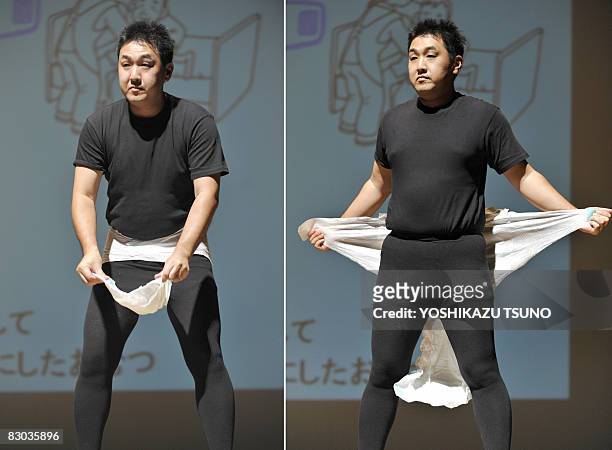 Lifestyle-Japan-senior-fashion-health by Miwa Suzuki This combo picture shows a Japanese model demonstrating how to put the latest style of adult...