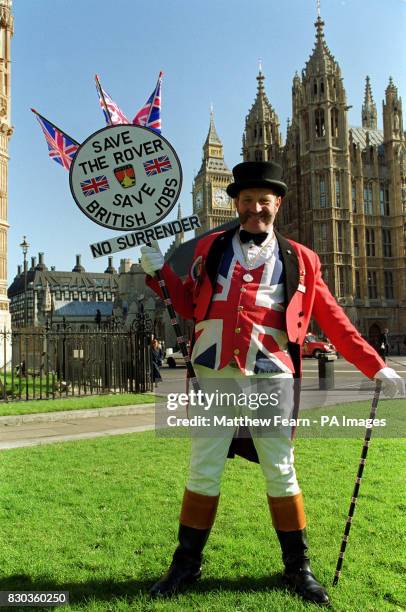 Former policeman Ray Egay from Harborne, Birmingham, dressed as John Bull, outside the Houses of Parliament in London, to protest about the possible...