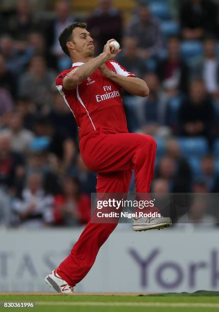 Ryan McLaren of Lancashire Lightning during the NatWest T20 Blast between Yorkshire Vikings and Lancashire Lightning at Headingley on August 11, 2017...