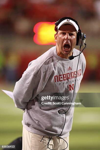 Head Coach Bo Pelini of the Nebraska Cornhuskers disputes a call during the game against the Virginia Tech Hokies at Memorial Stadium on September...