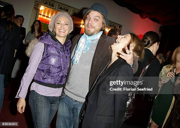 Eva Hassmann, Nils Bokelberg and Chiara Schoras attend the Staying Alive Party 2008 during the Hamburg Filmfest at Fliegende Bauten on September 27,...